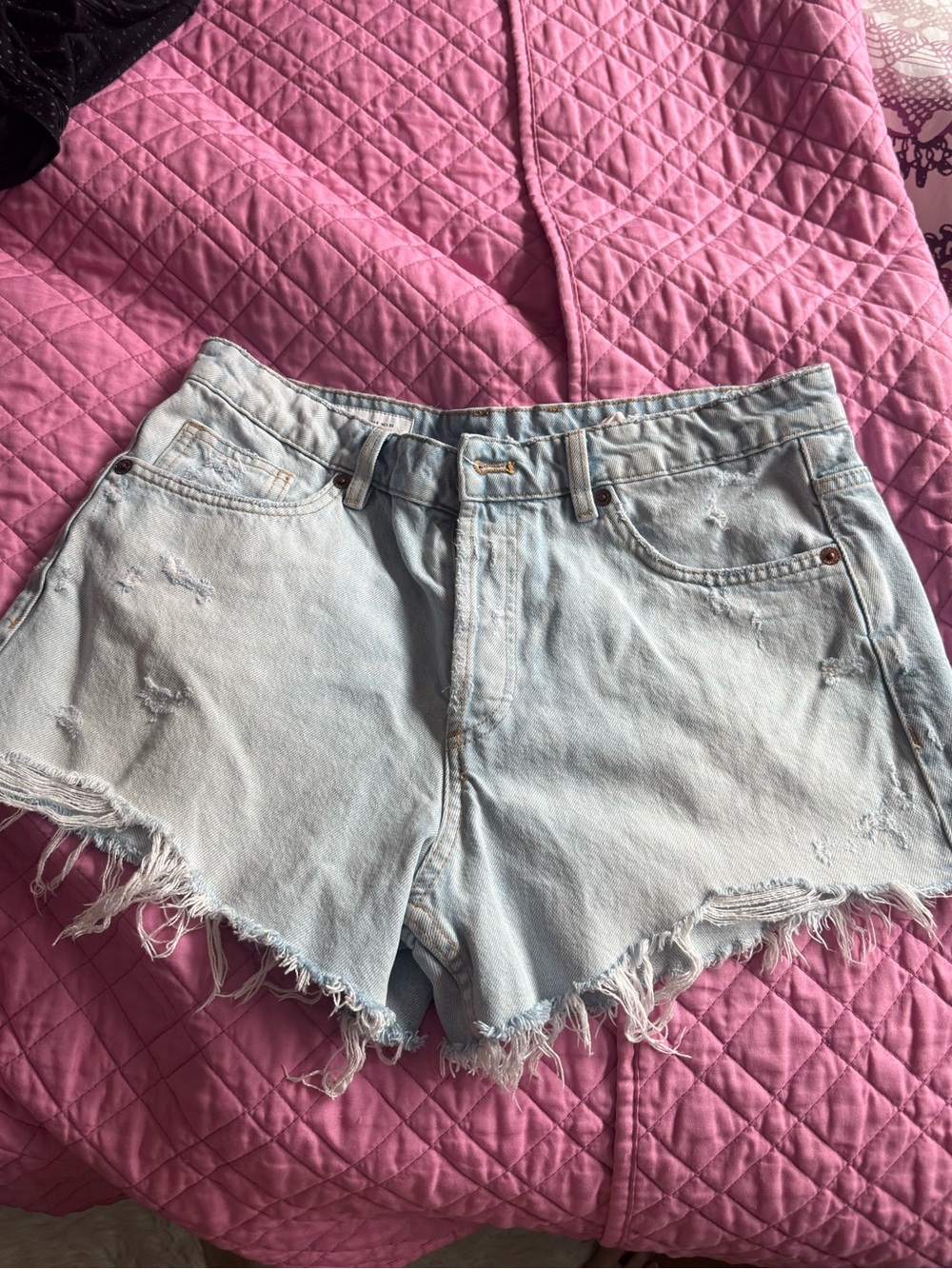 Zara Light Blue Distressed Denim Shorts